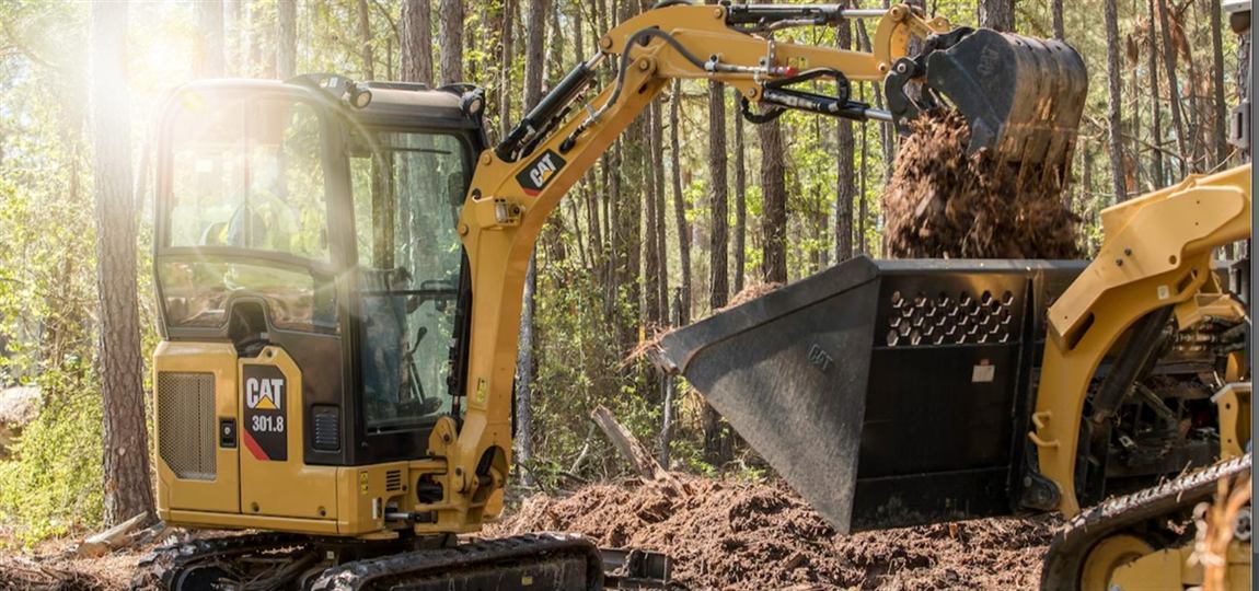 Mini excavator and skid steer clearing a site